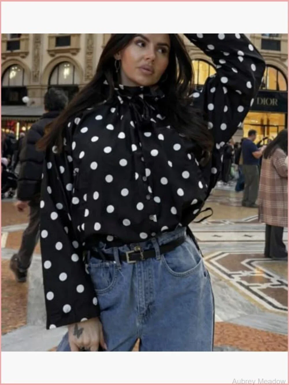 Polka Dot Cropped Jacket Drawstring Hem Button Front Lightweight Coat with